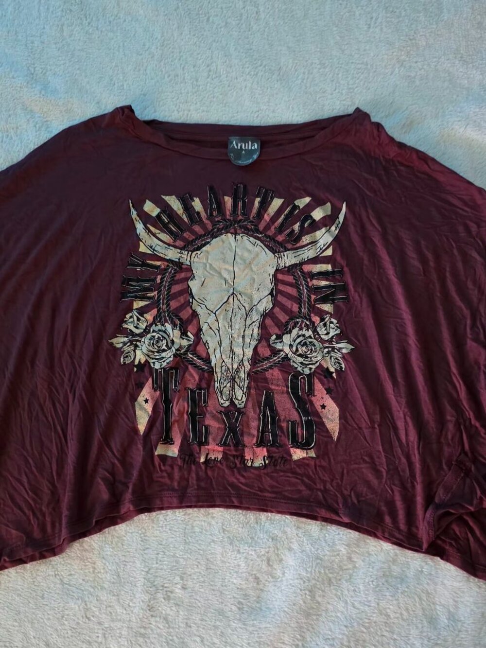 NWT Arula Burgundy Texas Skull Graphic Crop Top Size A / 1X ($45 MSRP)